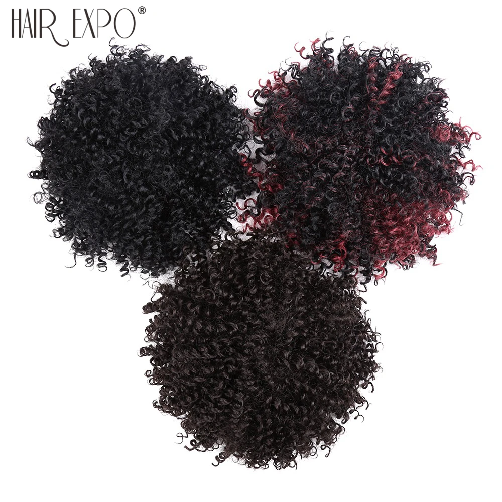  8inch Short Kinky Curly Synthetic Hair Bun Drawstring Ponytail Afro Puff Chignon Hair pieces For Wo