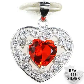 

23x18mm 3.2g Romantic Heart Shape Orange Spessartine Garnet Tanzanite Rhodolite Garnet CZ 925 Solid Sterling Silver Pendant