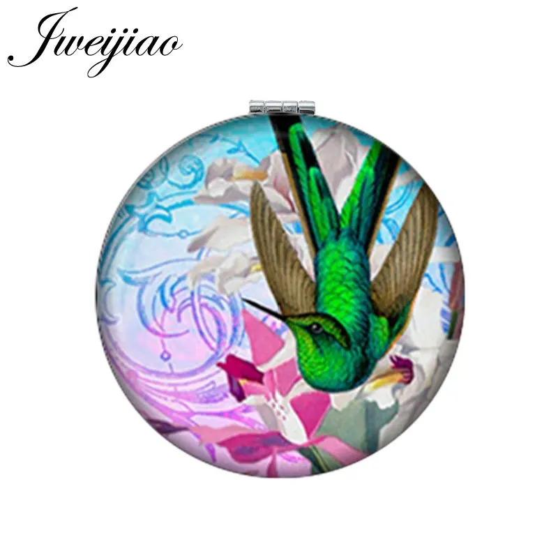 JWEIJIAO художественное изображение птички на ветке круглое зеркало для макияжа из искусственной кожи компактное складное мини-зеркало 1X/2X увеличительное карманное зеркало - Цвет: BP01 16