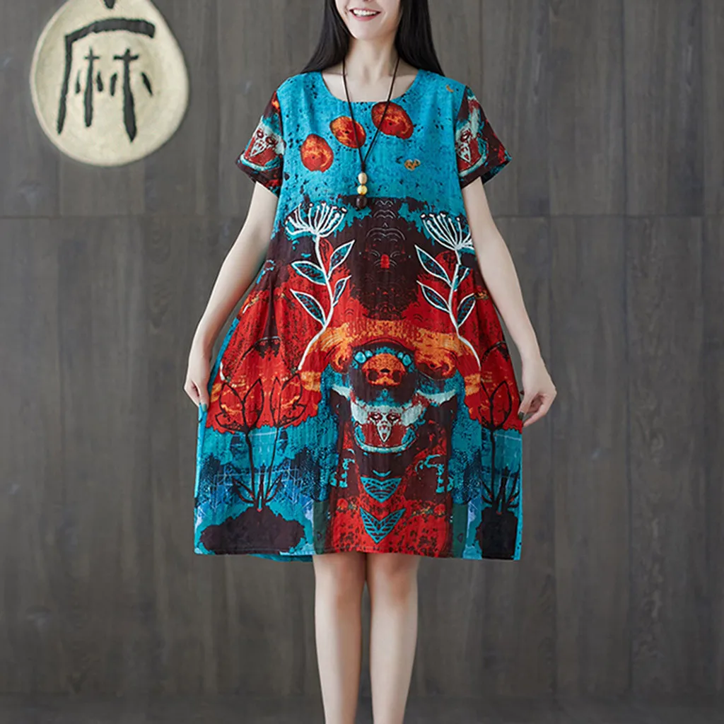 Женская мода vestido большие размеры женская одежда с принтом длина по колено