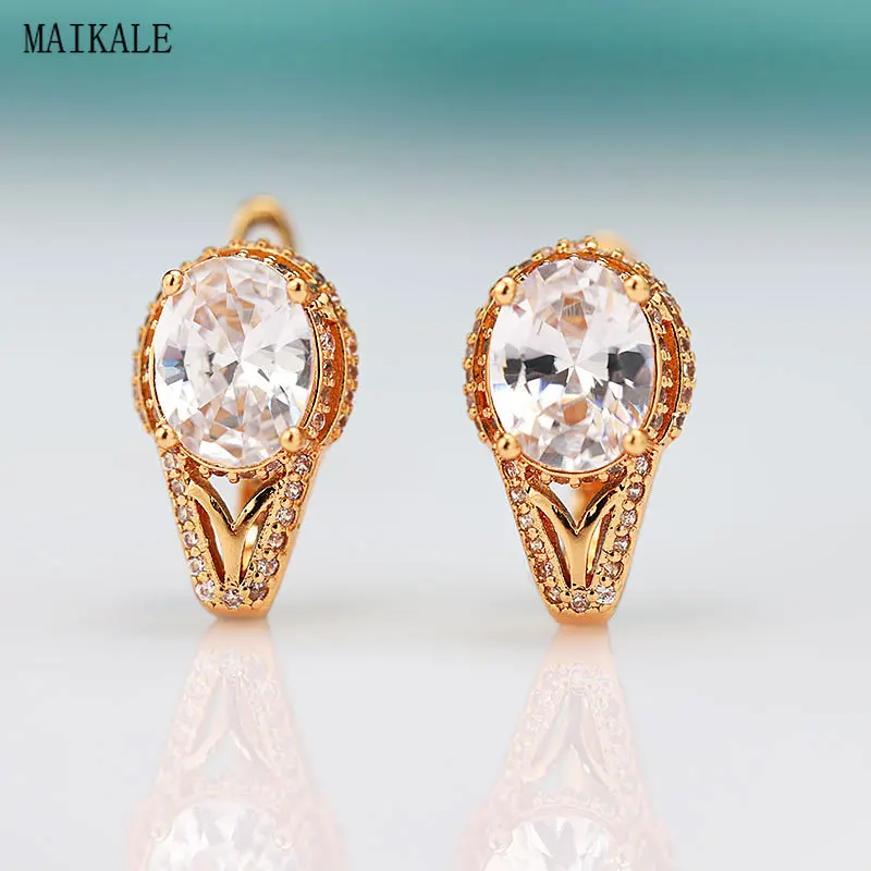 

MAIKALE Exquisite Stud Earrings for Women Cubic Zirconia Zircon Bead Earring Geometric Clip on Earing Korean Fashion Jewelry
