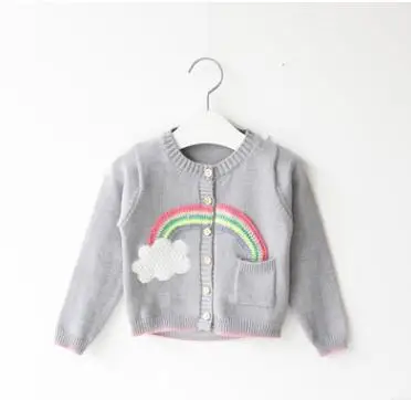 

Kids wear Autumn 2018 Spring Girls Rainbow Baseball Costume Baby Girl Sweater Coat Child Sweaters Baby Clothes MMX0003