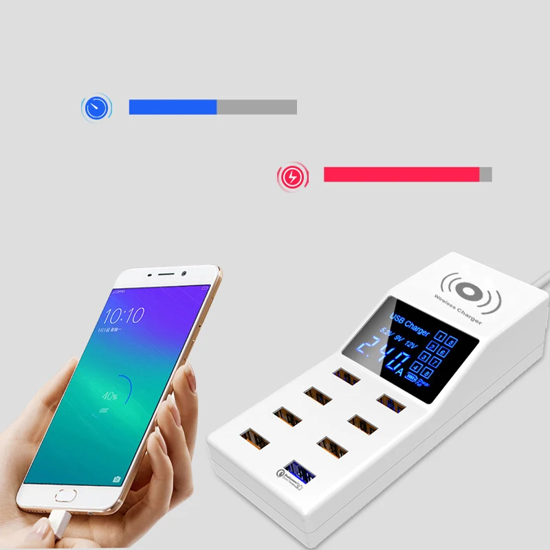 Thbelieve Multi USB Charger Mobile Phone Wireless Charging Station 8 USB HUB Wall Charge EU Plug Desktop Charge US UK Adapter (7)