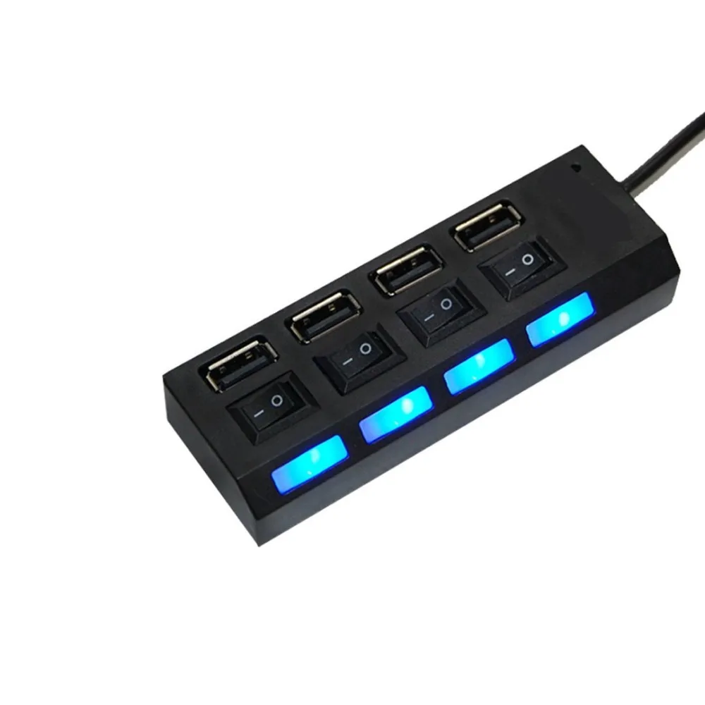 New 1pc High Speed 480Mbps 4 Port USB 2.0 Hub USB Splitter Adapter Port For Laptop PC Computer Peripherals Accessories w/Switch