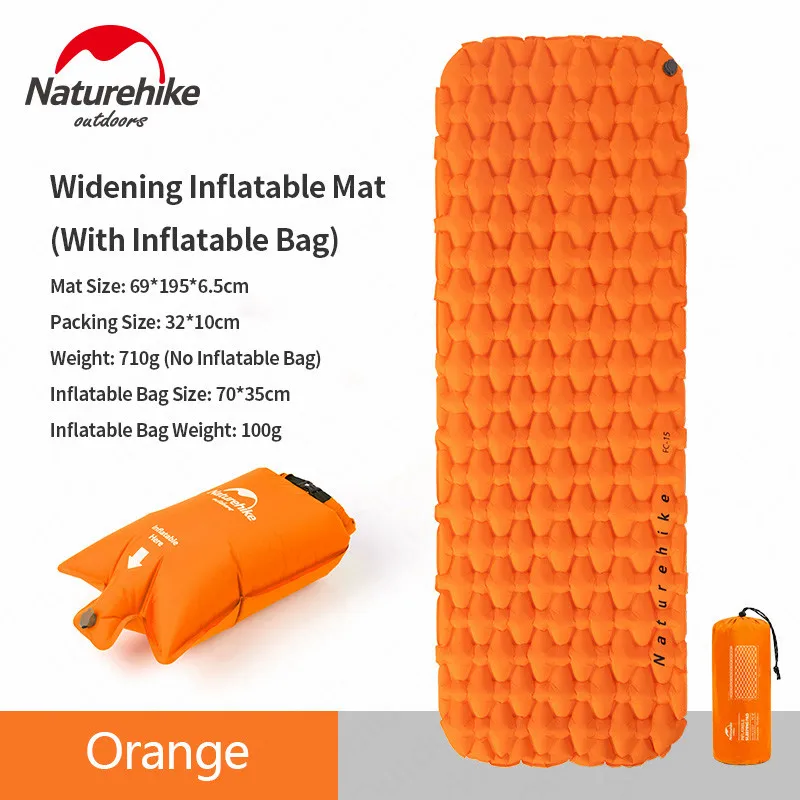 Naturehike походный коврик открытый портативный Надувной Спальный коврик легкий для одного человека надувной коврик палатка спальный коврик - Цвет: Widen Set-Orange
