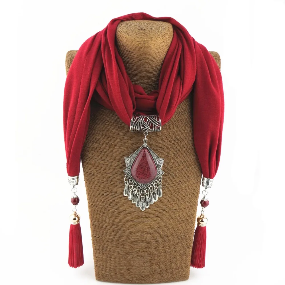 

Hot sell water drop resin Pendant Neckerchief Scarves Women 2017 New Designer Scarfs Bijoux WF15