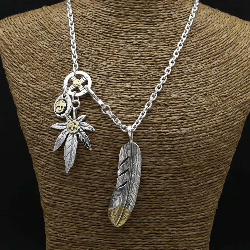 

Starfield S925 Sterling Silver Retro Thai Silver Vintage Style Men Women Takahashi Goro Feather Maple Leaf Necklace