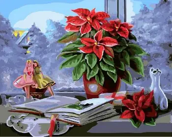 

The flowers and the book still life canvas painting paint by number hand painted wall decorative pictures for living room