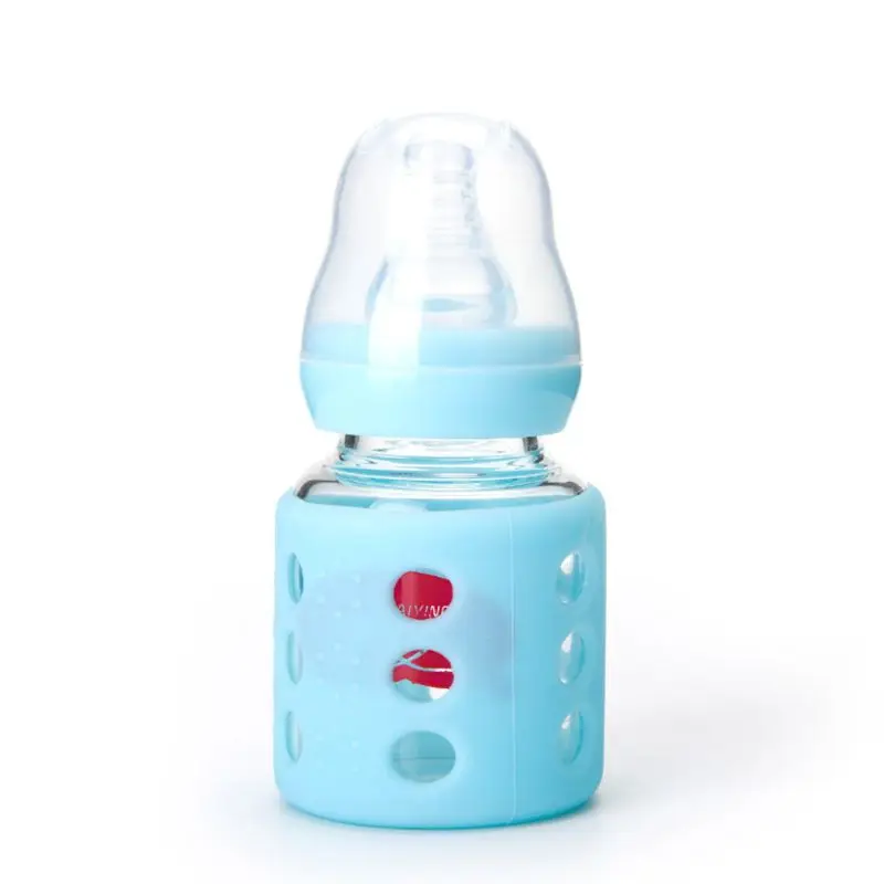 Детские 60 мл мини-стеклянные бутылочки для кормления молока, воды, сосок, чашка без бисфенола, резиновый рукав, изоляция, портативная малышовая кормушка