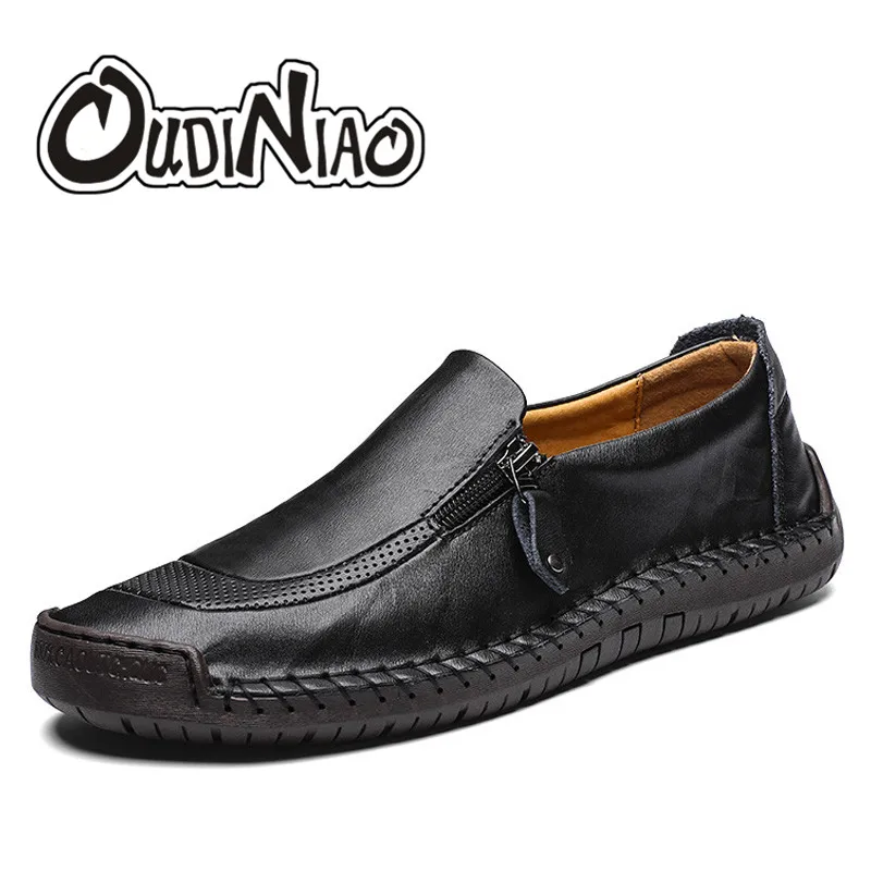 

ZERO MORE Mens Casual Shoes Big Size Round Toe Hot Sale Fashion Black Zip Split Leather Shoes Men 2019 Sewing Design Male Shoes