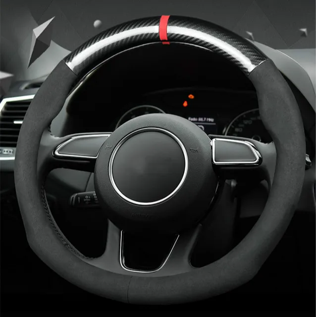 38cm Carbon Fiber Suede Leather Car Steering Wheel Covers 15 inch