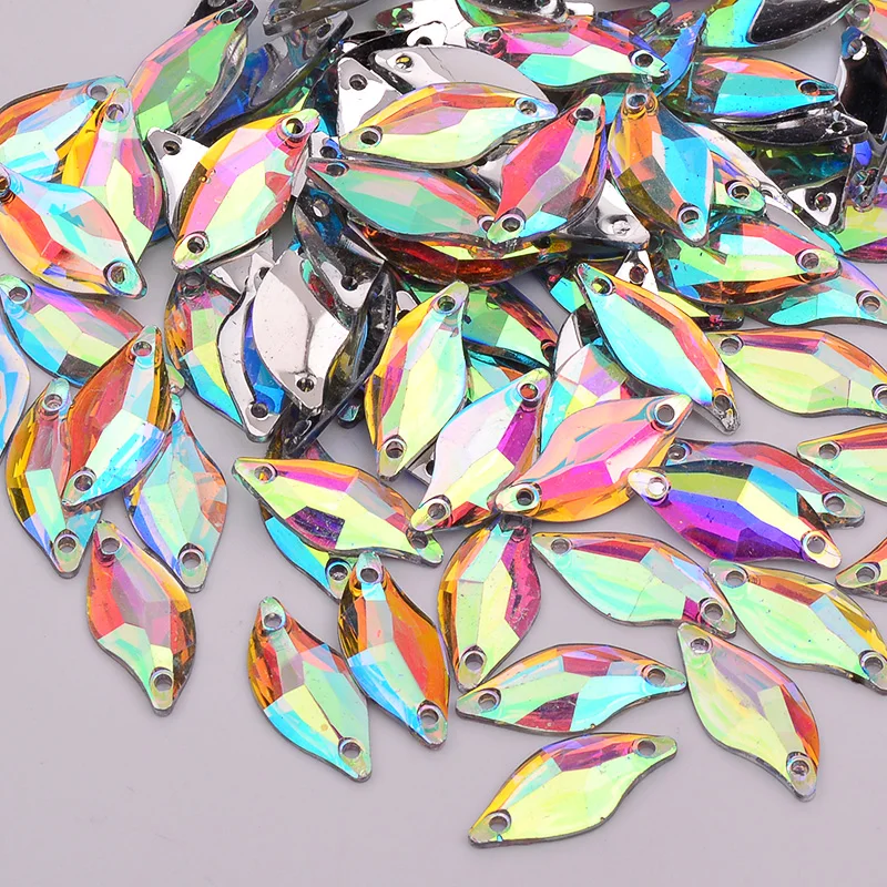 

JUNAO 100pcs 9*20mm Sew On Crystal AB Horse Eye Rhinestone Applique Flatback Fancy Resin Crystal Stones Needlework Strass Crafts