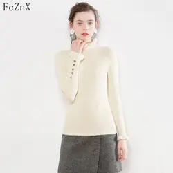 Осень Зима 2018 для женщин свитер пуловеры для трикотажные Половина Водолазка одноцветное цвет с длинным рукавом Тонкий джемпер леди