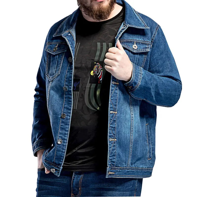 Мужская синяя джинсовая куртка большого размера L 5XL 6XL 7XL Весенняя свободная