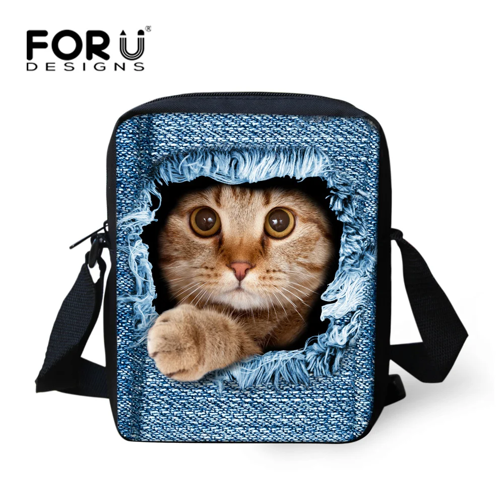 Women Ladies Messenger Bag Fashion Handbags,Small Animal Cat Dog Printed Girls Mochila Bags Crossbody Bag for Kids Satchel Bag