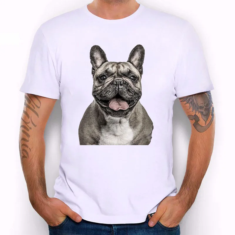 French Bulldog T Shirt Men Fashion Cool Printed White O neck Silly Dog