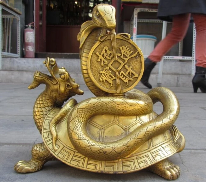 

Chinese Royal Brass Copper Feng Shui Lucky Wealth Dragon Turtle Snake Statue