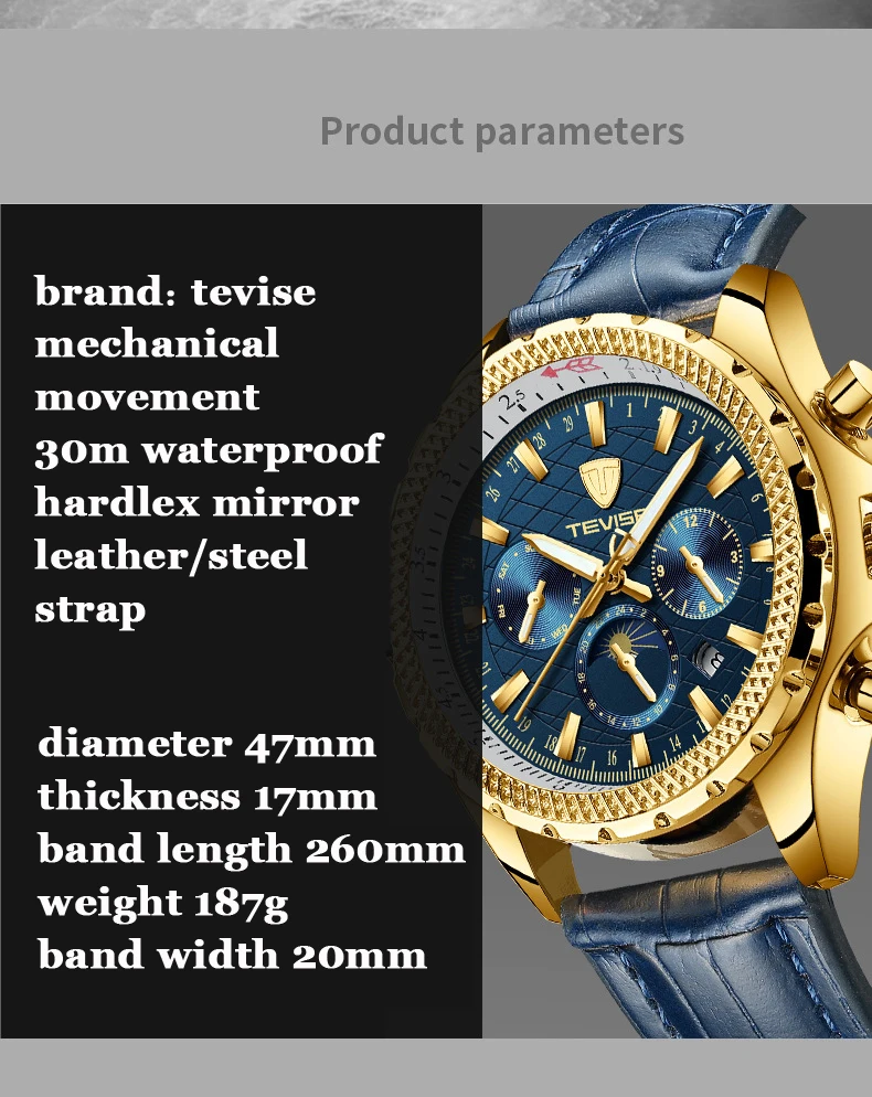 Tevise Mens Top Brand Luxury Fashion Men Business Mechanical Watches Automatic Watch Waterproof Male Clock Relogio Masculino