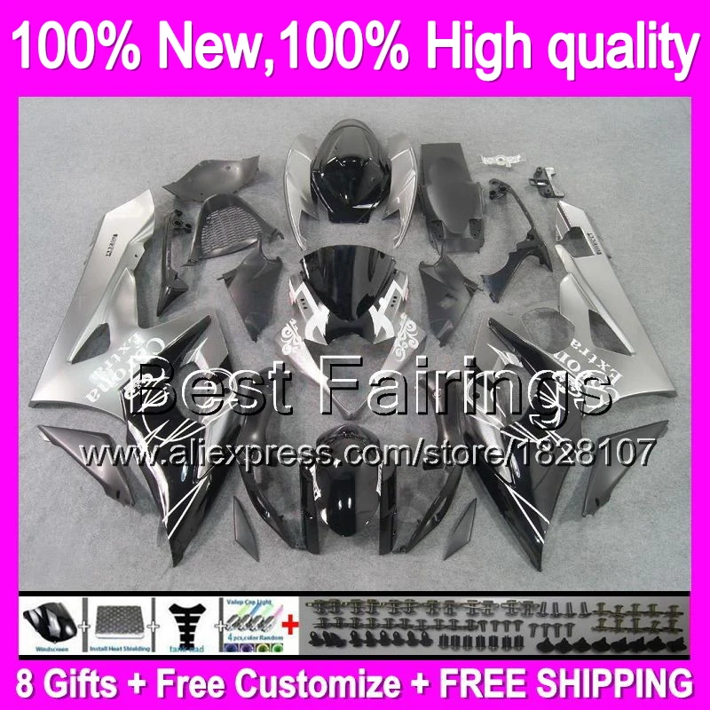 

Corona Fairing For SUZUKI GSXR1000 05 06 GSX R1000 05-06 Silver black 88B41 GSX-R1000 K5 GSXR-1000 GSXR 1000 2005 2006 +Decal