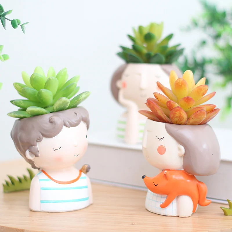 Roogo Flowerpot Boy Succulent Pots Mini Cute Flower Pot Home Garden Planters For Cactus On The Desktop Small Bonsai Pot Ornament