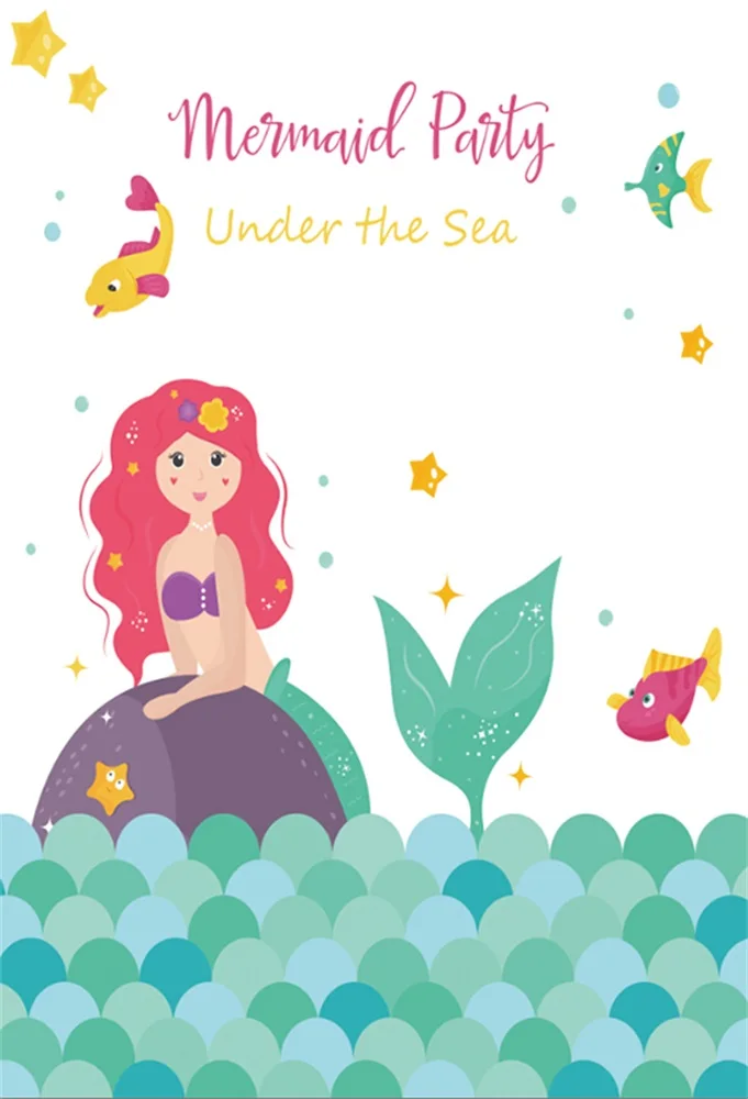 

Laeacco Mermaid Party Photography Background Customs Fabric Cartoon Baby Newborn Child Photographic Backdrops For Photo Studio