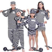 Traje de halloween prisioneiro sangrento roupas adulto masculino prisão uniforme violência fêmea criança prisioneiros servindo prisão uniforme