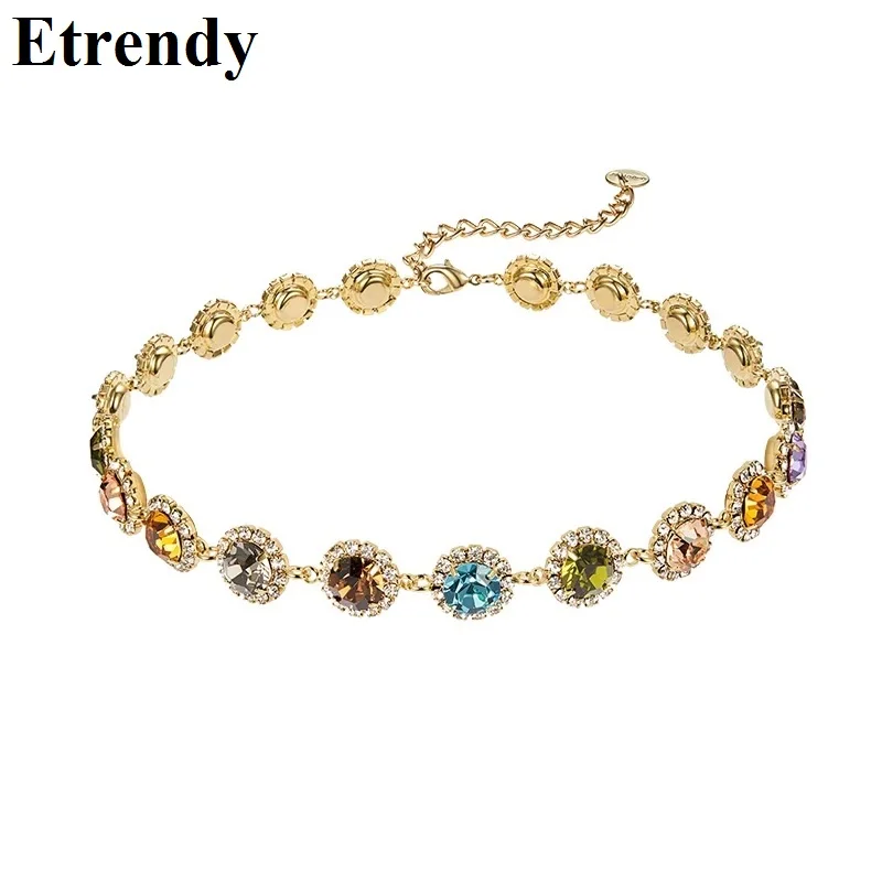 Новое ожерелье из разноцветных кристаллов для женщин, тонкое модное ожерелье-чокер