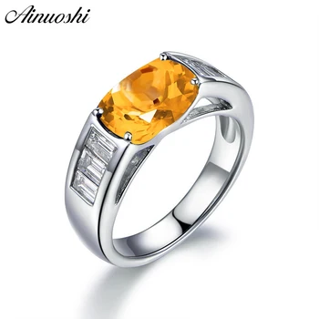 

AINUOSHI Classic Natural Citrine Ring 4 Carat Oval Cut Gemstone Engagement Party Jewelry Genuine 925 Sterling Silver Women Ring