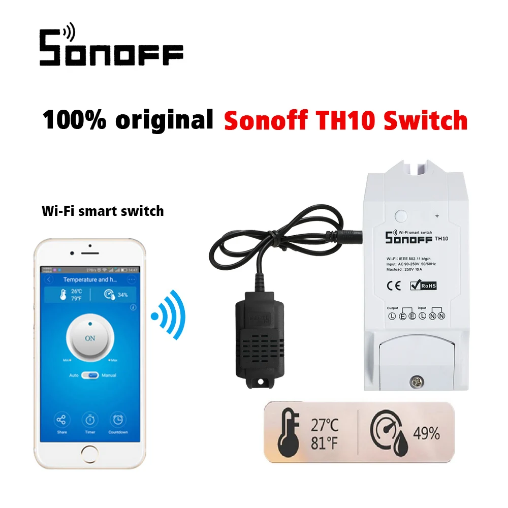 Sonoff TH16 TH10 умный переключатель Wi-Fi для мониторинга температуры и влажности умный переключатель домашний комплект автоматизации работает для Alexa Google Home