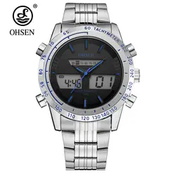 Reloj Masculino кварцевые часы «ohsen» цифровой мужской Dual Time часы для мужчин 30 м плавание человек спортивные часы Полный сталь Группа Аналоговые