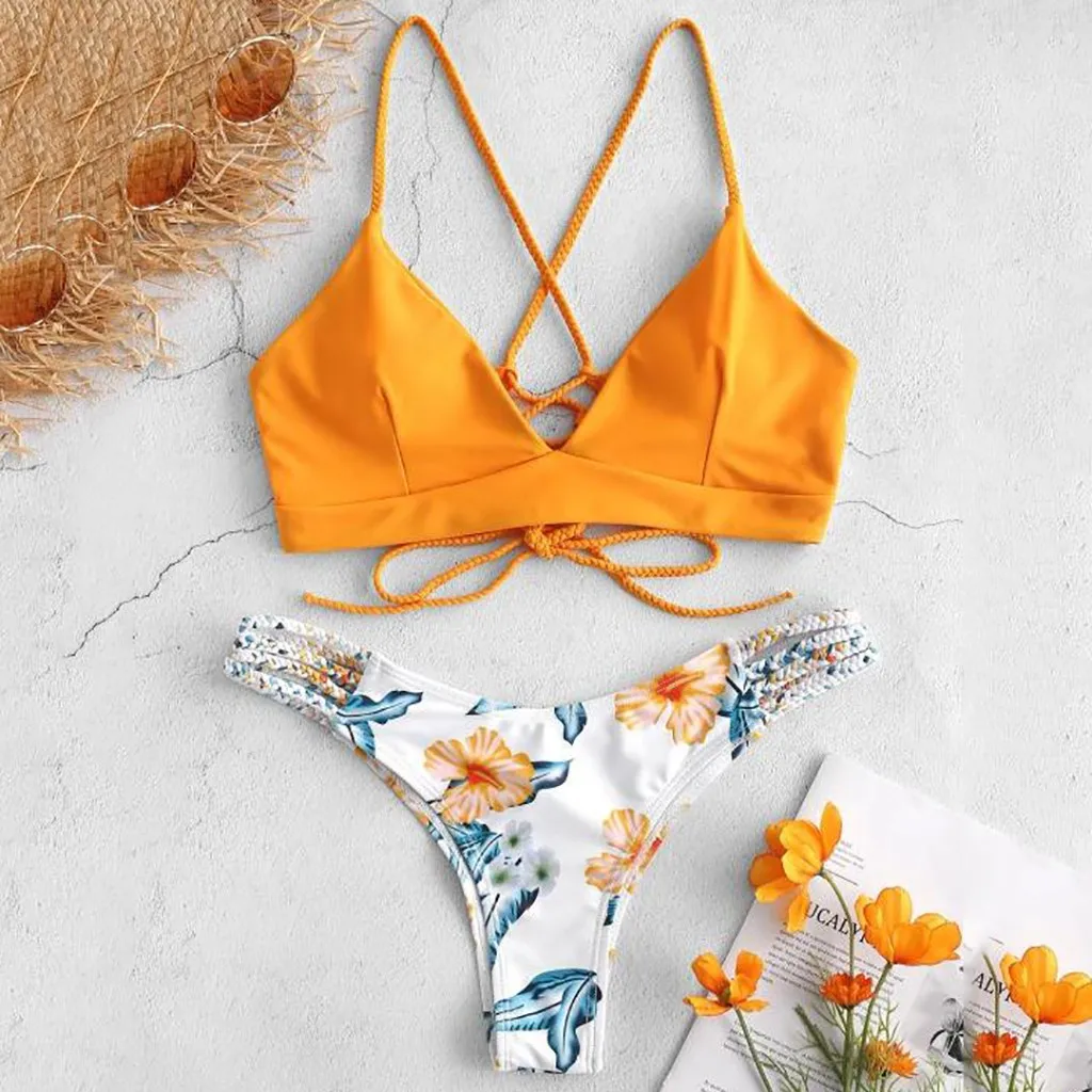 

WWomen's Bikini Cut Flower Two Piece Swimsuit Pushups Swimwear Beachwear