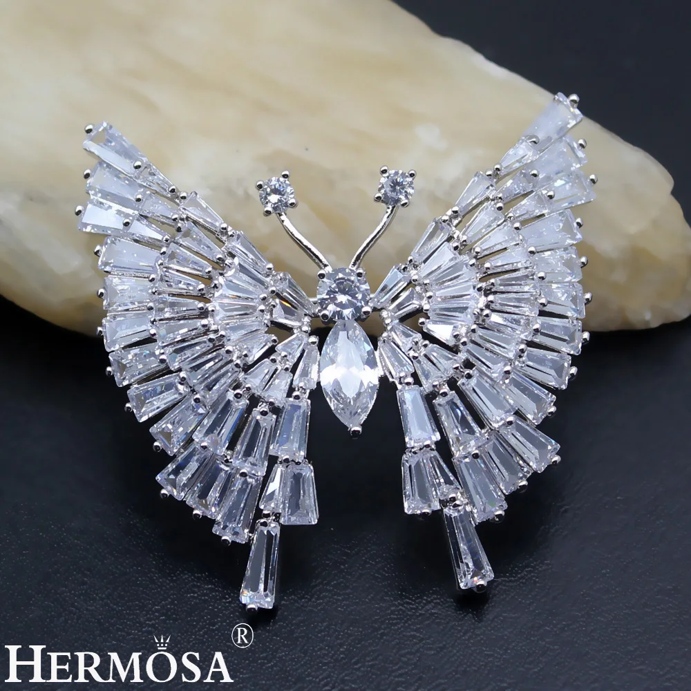 Женская Брошь бабочка из белого циркония HERMOSA брошь булавка новейшего дизайна