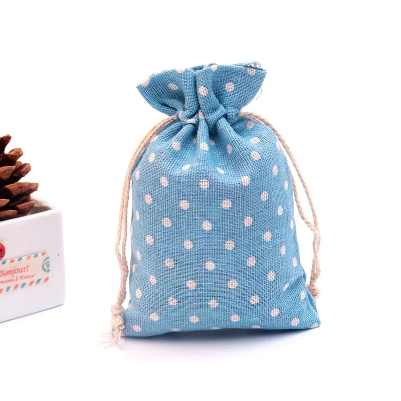 

Hot Sale 50PCS/lot (10*14cm) Pretty Polka Dot Candy Bags Package Drawstring Bag Pouch Storage Bags Wedding Party Jute Gift Bag