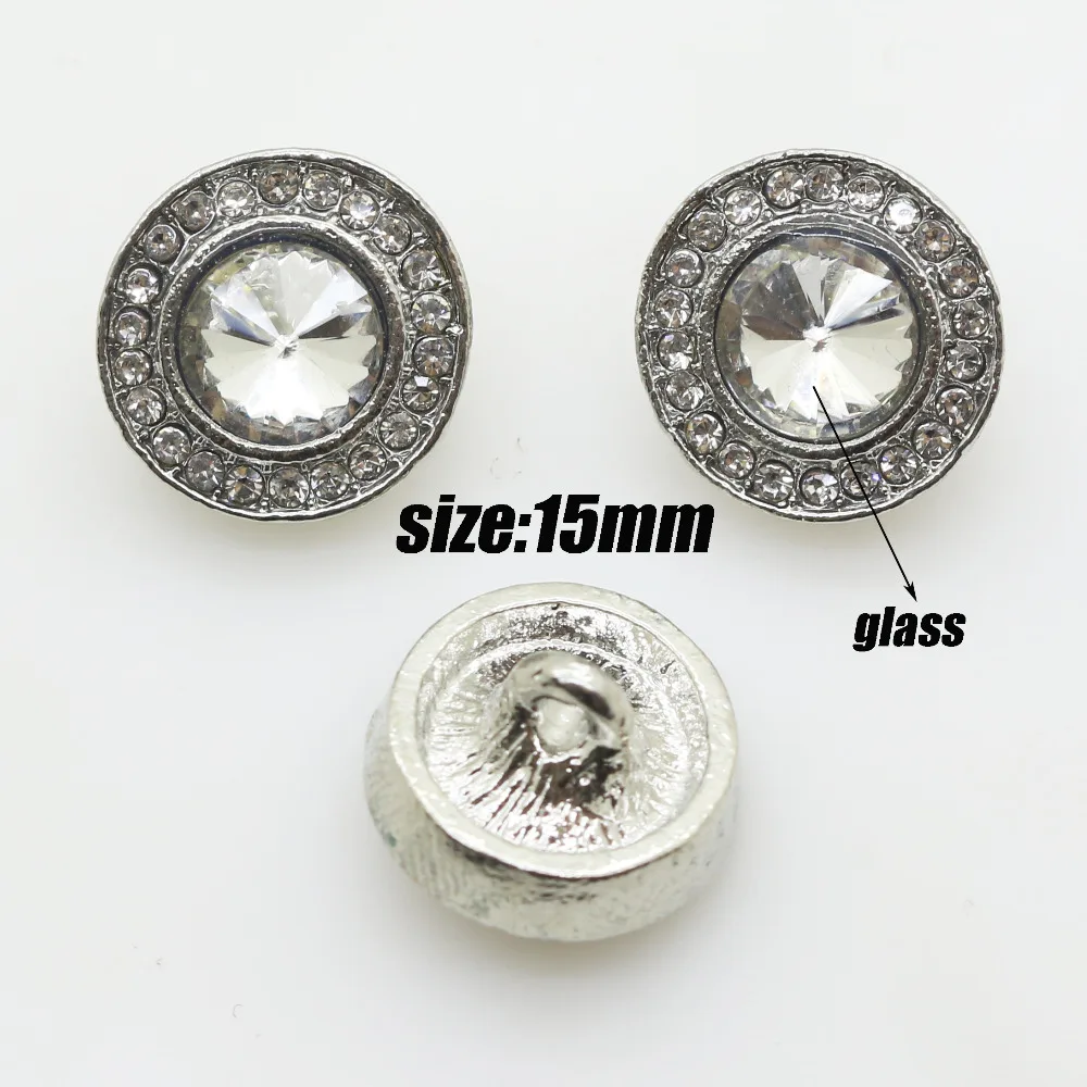 

New 10pcs 15mm silver black alloy glass rhinestone buttons Wedding garment Sewing accessories decoration metal button