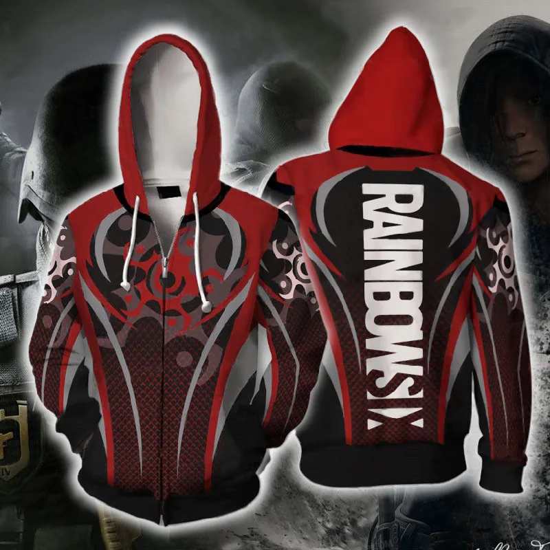 Najtaniej Drukowanie 3D Tom Clancy sześciokolorowa tęcza Siege Game Hero Cosplay bluza z kapturem bluza męska Top sweter bluza z kapturem na zamek przebranie na karnawał