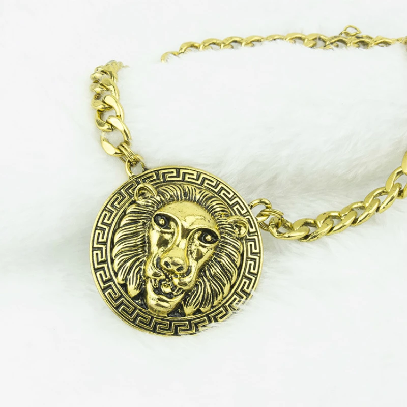 Винтажное ожерелье с подвеской унисекс, античный Золотистый металлический диск, цепочка, длинное ожерелье для женщин/мужчин, модное ювелирное изделие