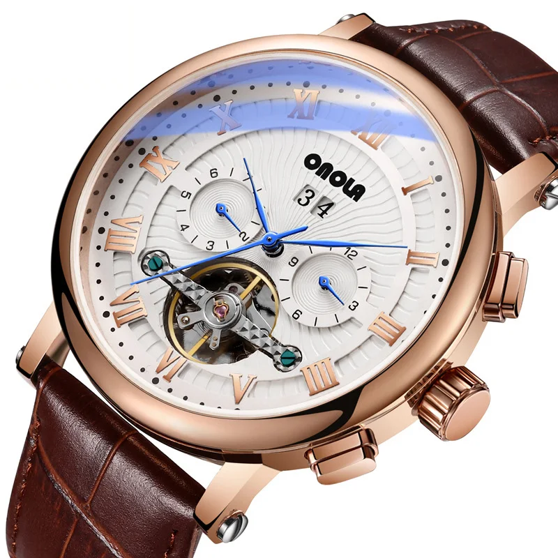 

Luxury Brand Men's Tourbillon Mechanical Watch Men Automatic Watch Casual Leather Waterproof Clock Luminous Sports Watches