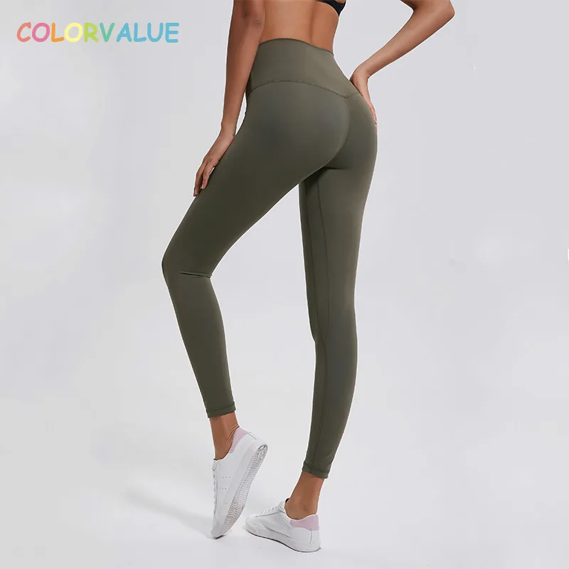 Colorvalue Squatproof Hip Up Yoga Fitness Leggings Women V shape Solid