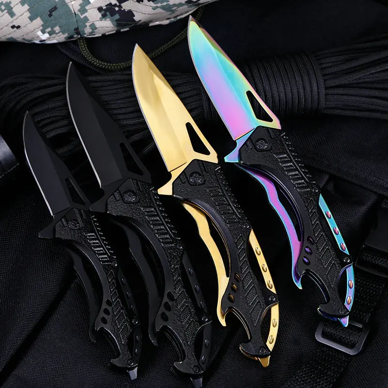 gold colorful tactical folding knife outdoor camping hunting survival rescue edc tools (4)