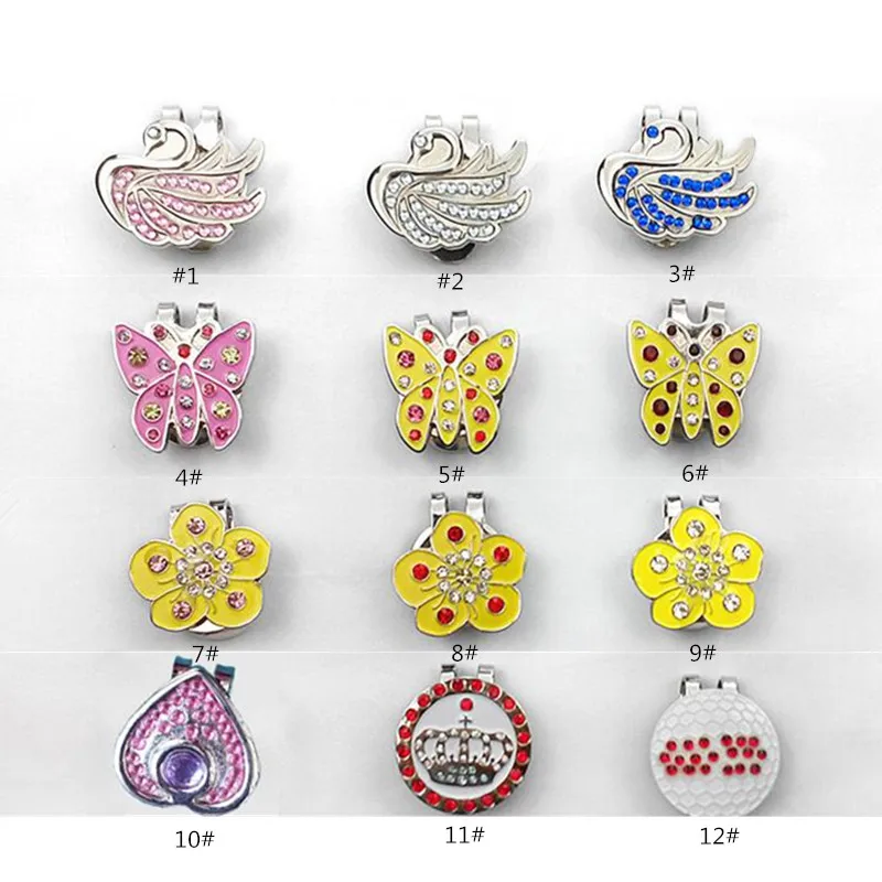 

New Personality Golf Cap Marker With Magnetic Hat Clip Golf Marks With Crystal For Men Women 12Models 5Pcs/Lot