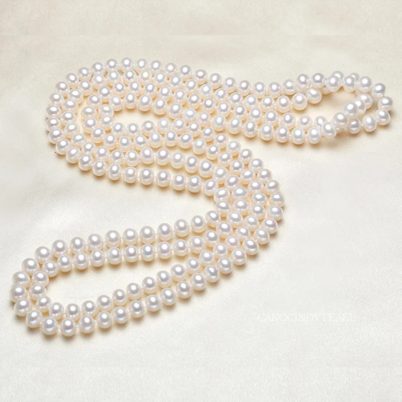 Sinya Classical pearls strands long necklace 7-8mm round pearls beads sweater chain for women Mom girls suit four seasons wear  (8)