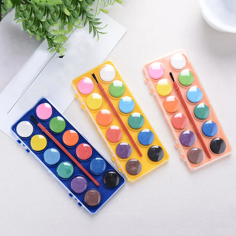 

12 Colors Professional Solid Watercolor Paints Paint Box with Paintbrush Bright Color Portable Sketch Color Art Tool Kids Gift