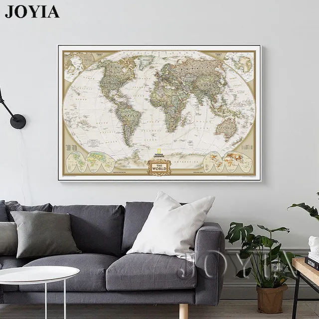 world map painting canvas