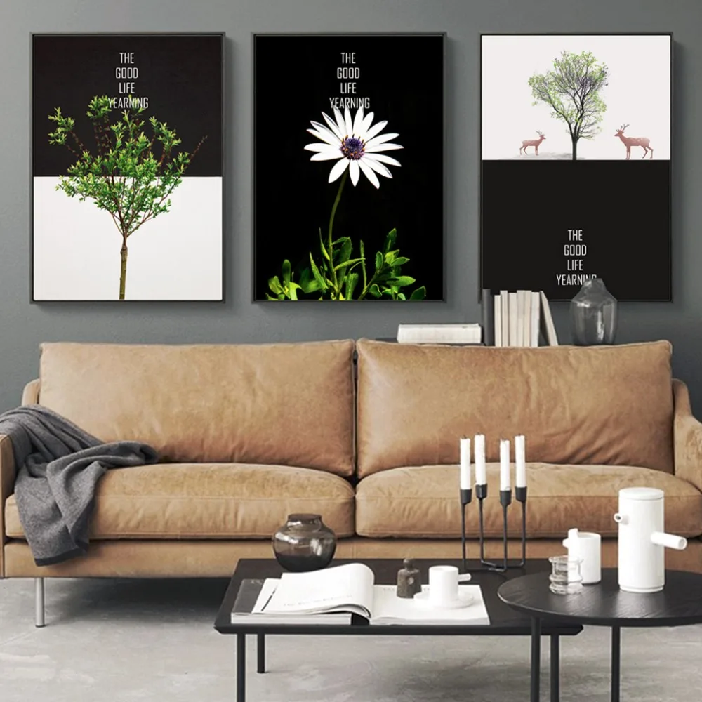 

Gohipang Black And White Posters Flower Trees Canvas Painting Inspiration Quote Wall Art Cuadros Decoracion Wall Decor Pictures