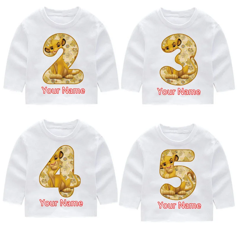 

The Lion King Simba Print Cotton Kids Birthday Number Long Sleeve T-shirts Kids Fall Long Sleeve Tops Baby Girl Harajuku Clothes