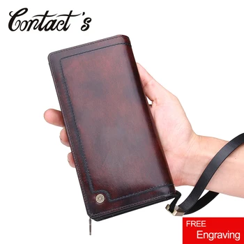

Contact's Genuine Leather Men Wallet Zipper Wallets Large Capacity Man Clutch Bag Phone Card Holder Male Purse High Quality