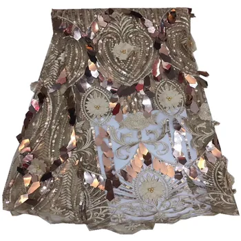 

African Lace Fabric 2019 sequins High Quality Lace,3D Flower Embroidery Tulle Lace Fabric, African Lace Beaded 5 Yards fb65-2595