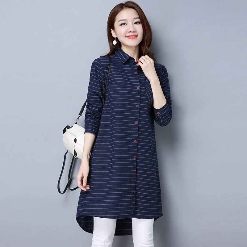 Mujeres Camisas 2018 nueva primavera algodón de lino Blusas Camisas Camisa larga floja ocasional más tamaño Plaid mujeres Tops ropa mujer Mujeres Camisas 2018 nueva primavera algodón de lino Blusas Camisas Camisa larga floja ocasional más tamaño Plaid mujeres Tops ropa mujer