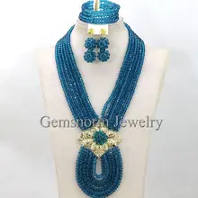 Pretty Teal Blue Nigerian Wedding Beads Bridal Jewelry Set Chunky Bib African Jewelry Sets More Colors Free Shipping WA459