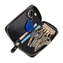 Mcneely Genuine Leather Man Key Wallets Short Square Cowhide ID Card Holder Zipper Multi-function Car Key Chain Wallet